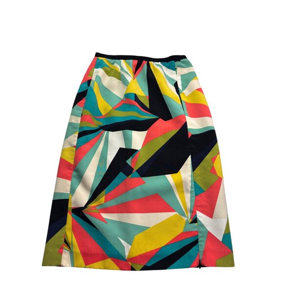 Worthington Retro Geometric Artsy Colorful Adjustable Zip Slit Pencil Skirt 4 - Picture 1 of 6